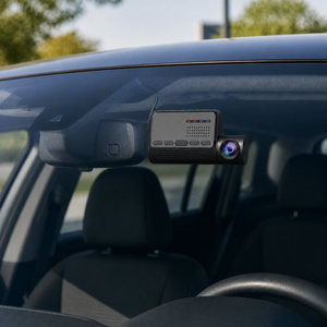4K dash cam mounted on a car windscreen