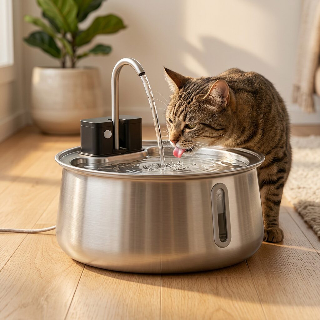 Stainless Steel Cat Water Fountain – Wireless Pet Drinking Fountain
