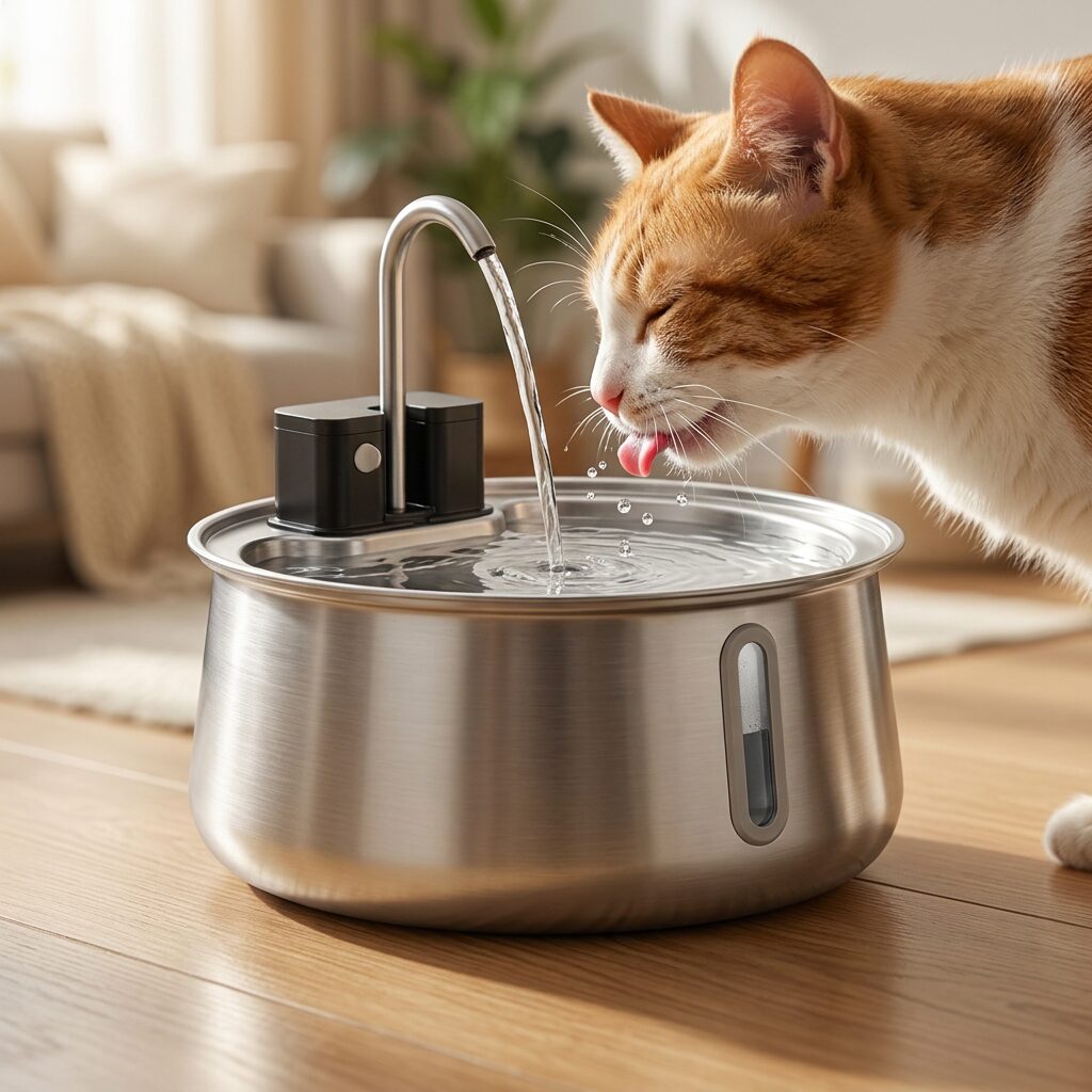 Stainless Steel Cat Water Fountain – Wireless Pet Drinking Fountain