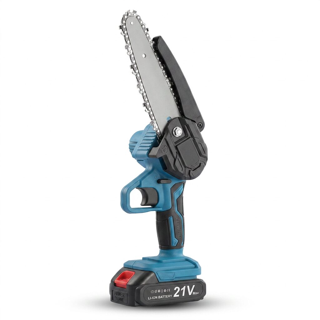 Cordless Mini Chainsaw – 6 Inch Handheld 21V Battery Chainsaw for Pruning, Branches and Firewood, 2 Batteries Included