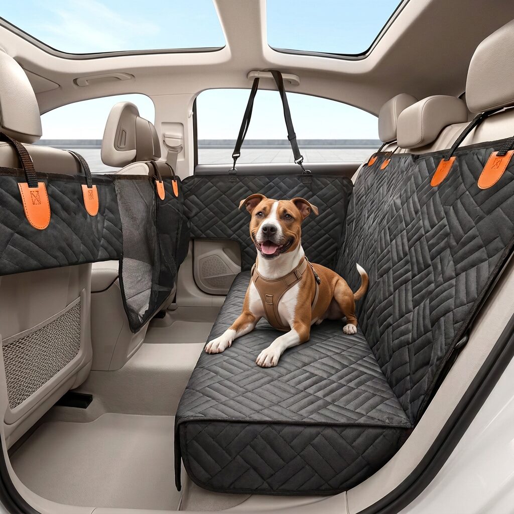 Waterproof Dog Car Seat Cover Hammock – Nonslip Back Seat Protector with Side Flaps for Cars, SUVs and 4WDs