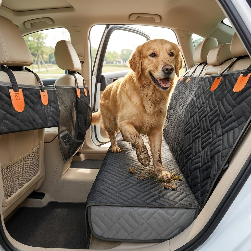 Waterproof Dog Car Seat Cover Hammock – Nonslip Back Seat Protector with Side Flaps for Cars, SUVs and 4WDs