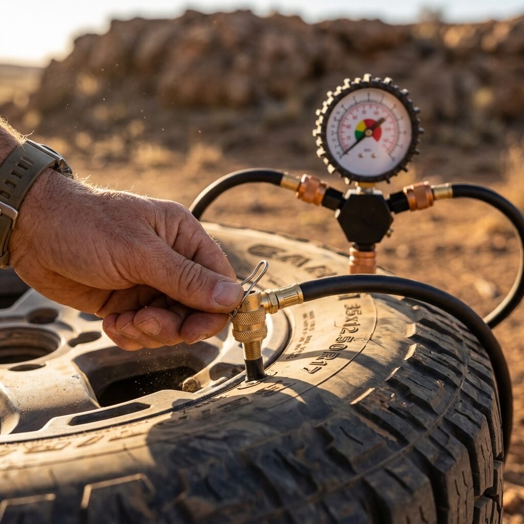 4WD Tyre Deflator and Inflator System - 4 Tyre Air Down Kit with Analogue Gauge for Off-Road and 4x4