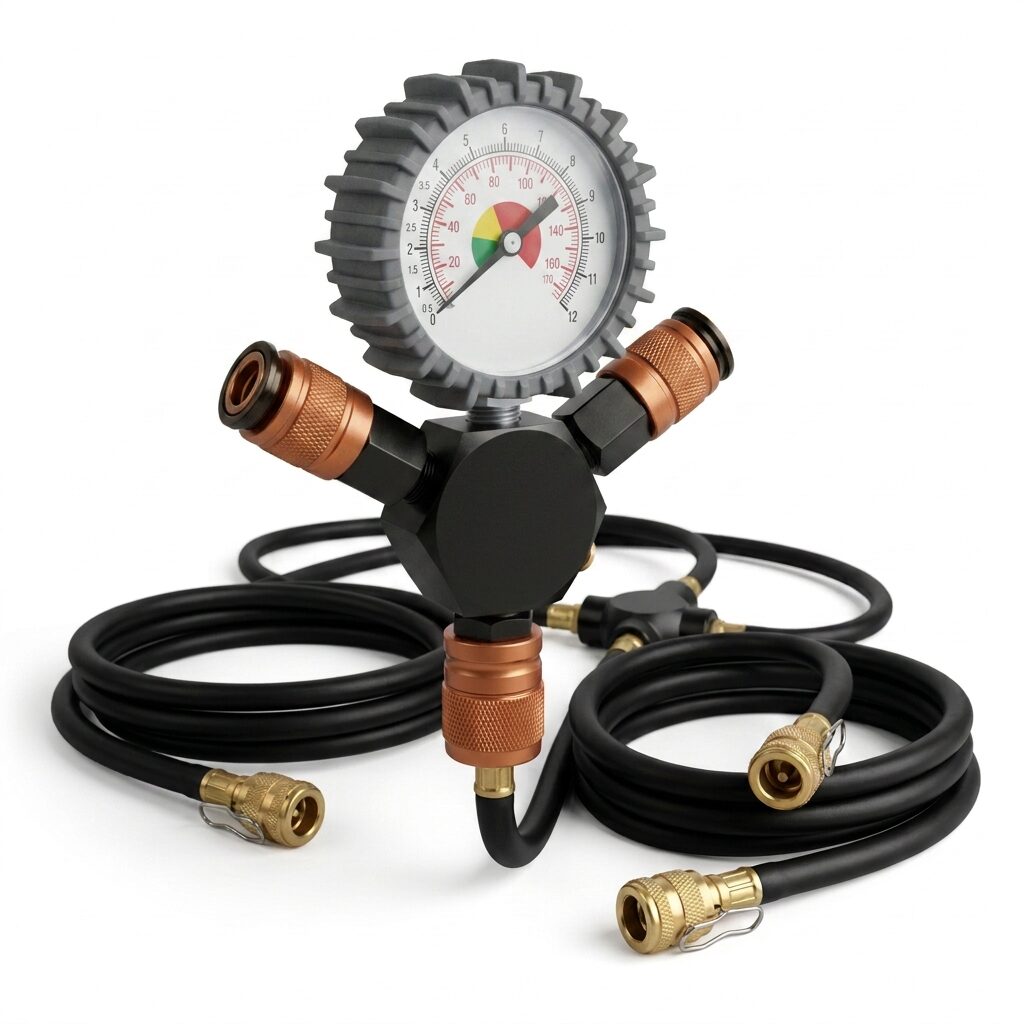 4WD Tyre Deflator and Inflator System - 4 Tyre Air Down Kit with Analogue Gauge for Off-Road and 4x4