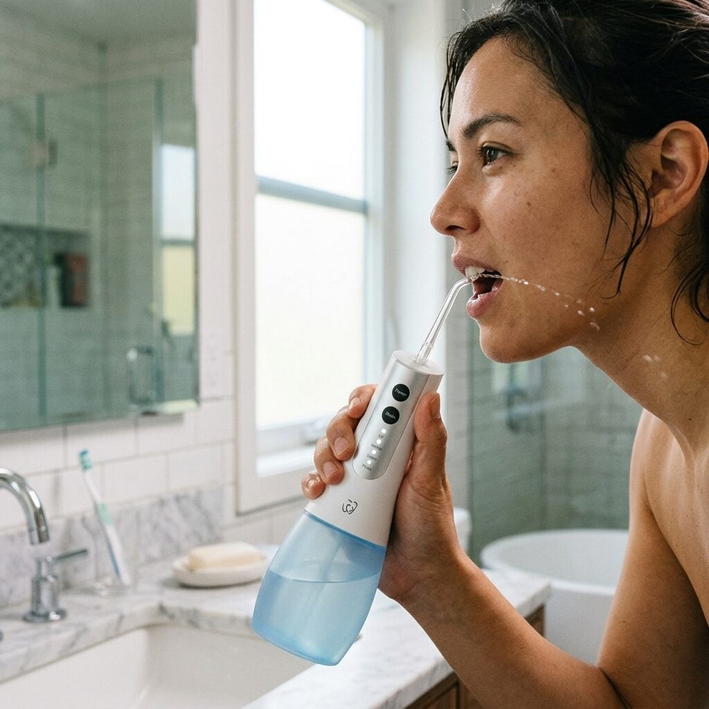 Cordless Water Flosser - Portable Rechargeable Oral Irrigator for Teeth and Braces, 4 Cleaning Modes with Multiple Tips, Waterproof Dental Flosser