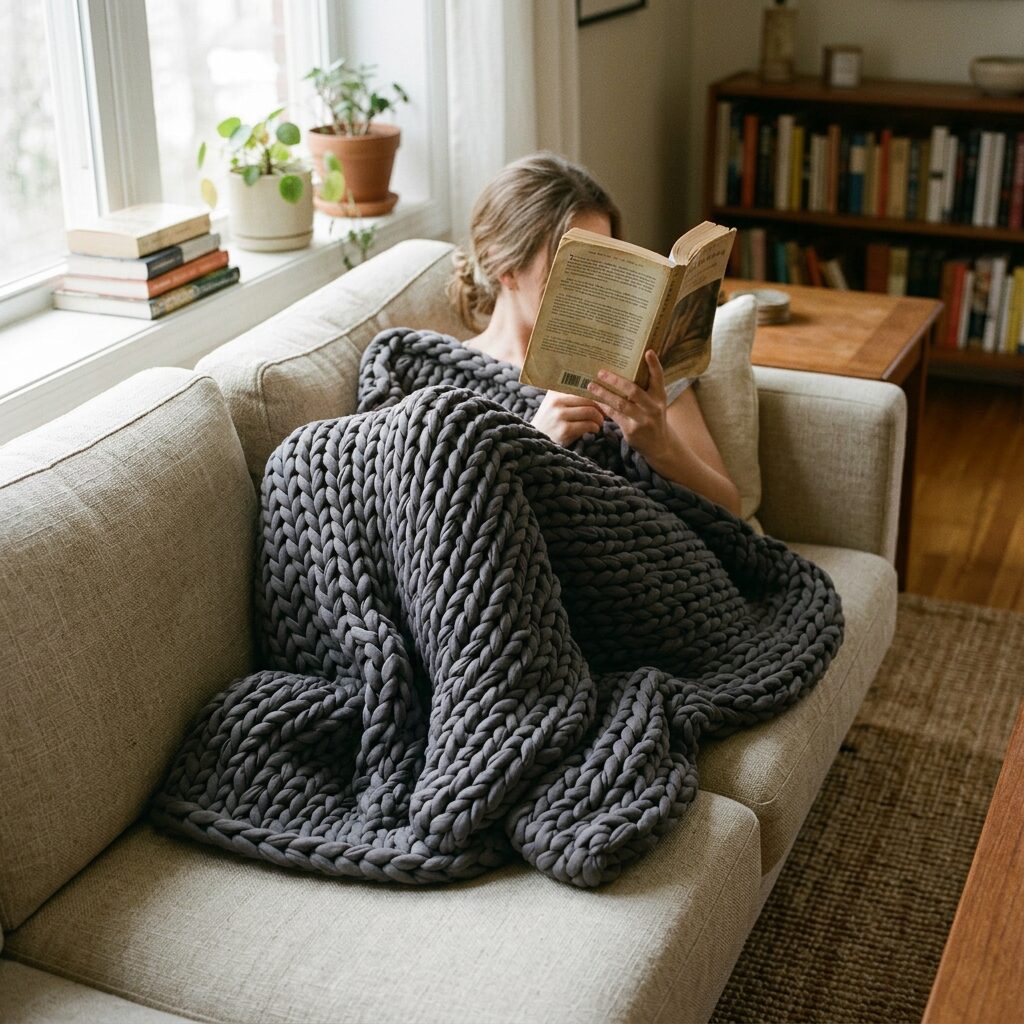Weighted Blanket - Chunky Knit Weighted Blanket for Better Sleep and Calm, Breathable Cooling Adult Weighted Throw