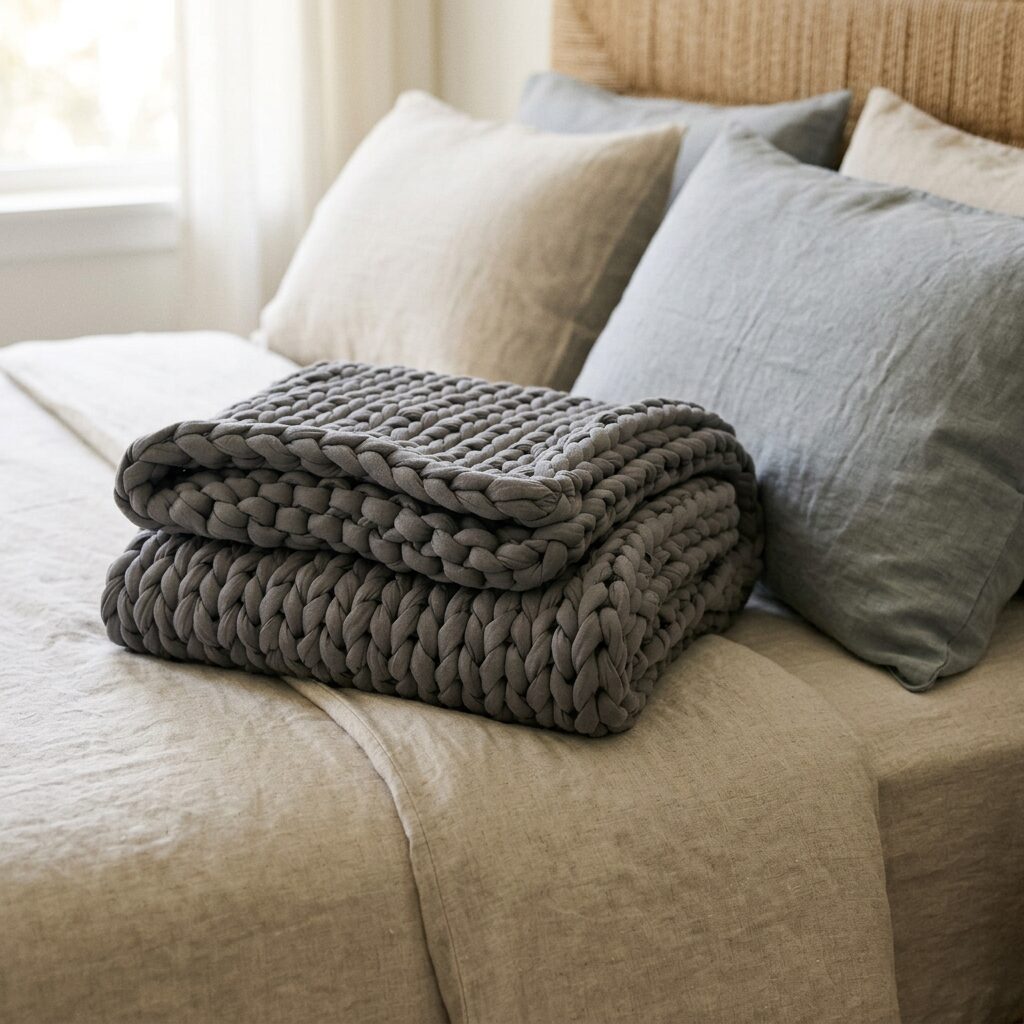 Weighted Blanket - Chunky Knit Weighted Blanket for Better Sleep and Calm, Breathable Cooling Adult Weighted Throw