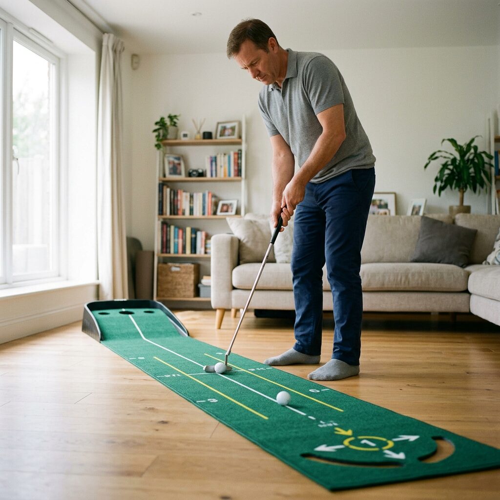 Golf Putting Mat - Indoor Putting Green with Alignment Lines and Distance Markings for Home and Office Practice