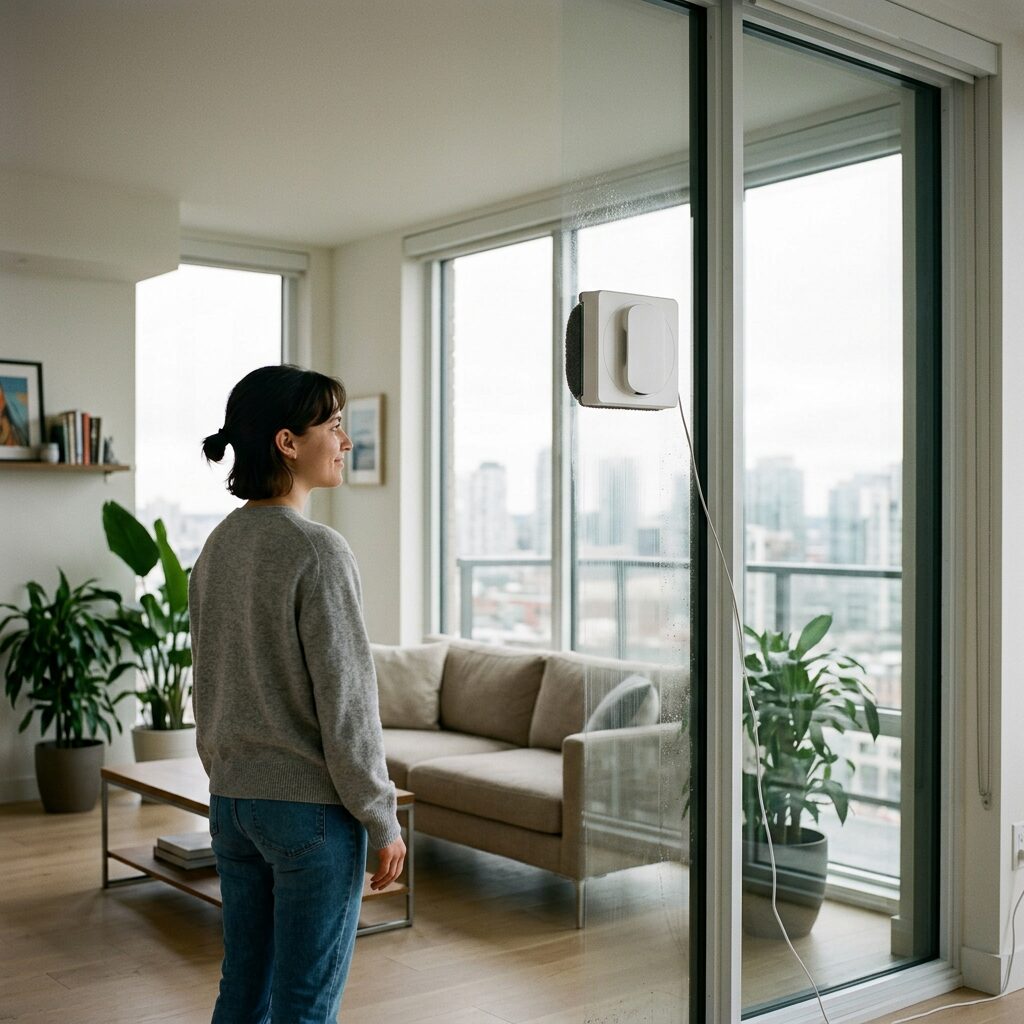 Robot Window Cleaner - Cordless Smart Window Cleaning Robot with Water Spray and Remote Control for Glass and Tiles