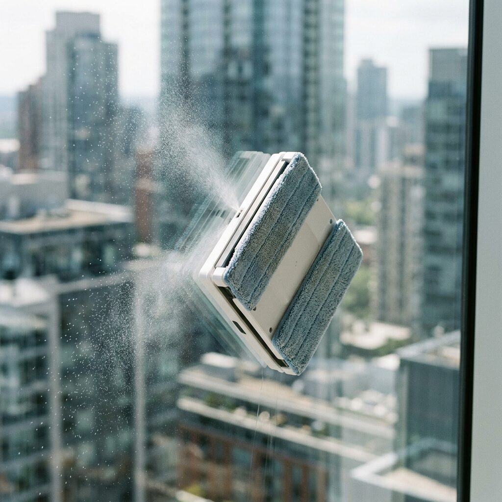 Robot Window Cleaner - Cordless Smart Window Cleaning Robot with Water Spray and Remote Control for Glass and Tiles