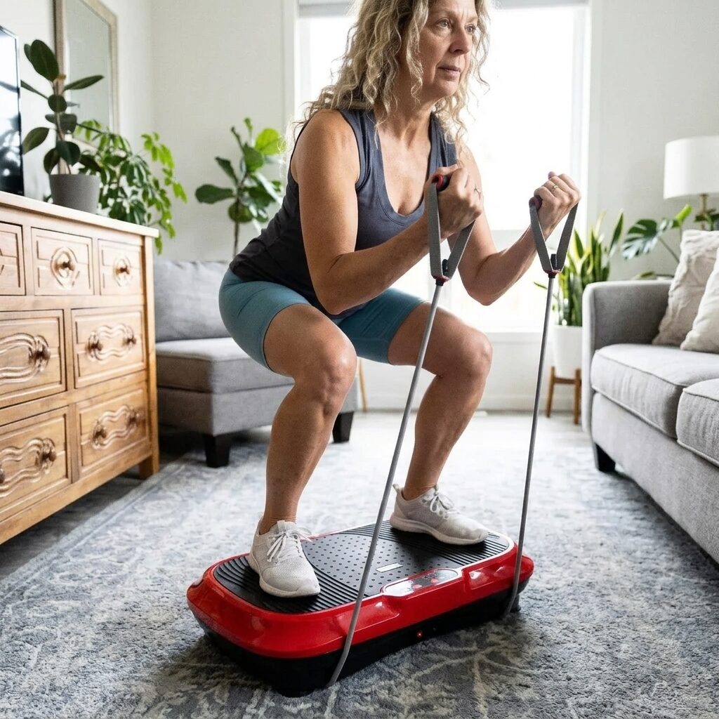Vibration Plate Exercise Machine - Whole Body Oscillating Vibration Platform with Resistance Bands and Remote for Home Fitness and Recovery