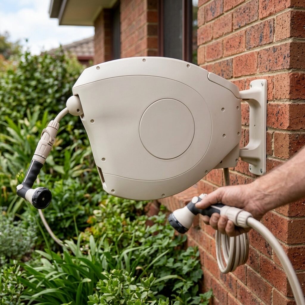 Retractable Garden Hose Reel - Wall Mounted Auto Rewind Hose Reel with Spray Nozzle for Watering and Car Washing