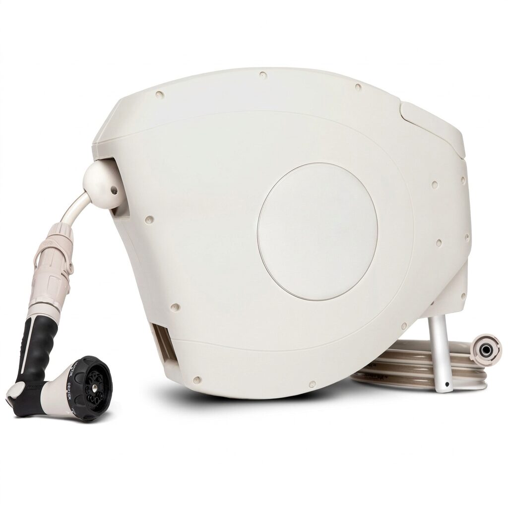 Retractable Garden Hose Reel - Wall Mounted Auto Rewind Hose Reel with Spray Nozzle for Watering and Car Washing