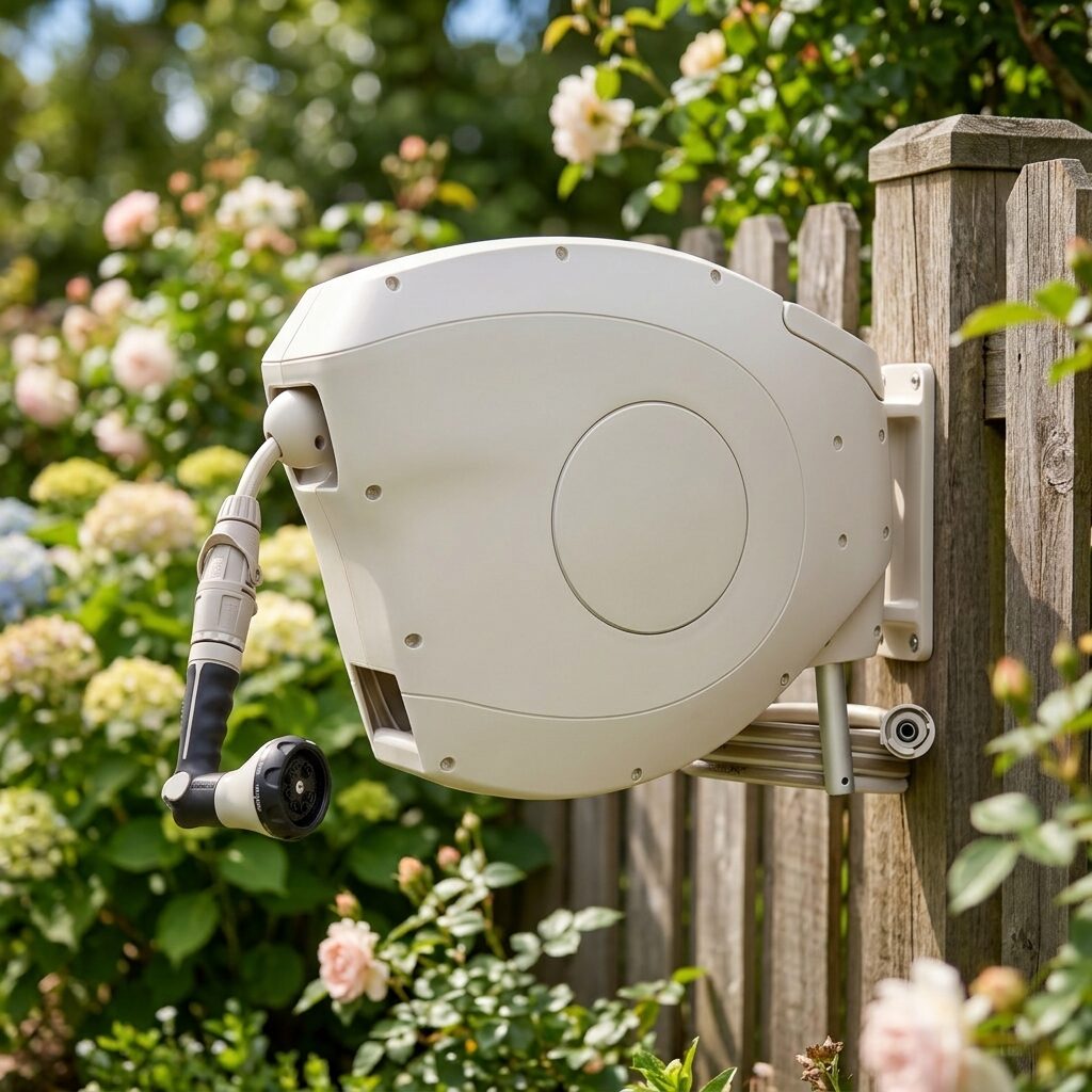Retractable Garden Hose Reel - Wall Mounted Auto Rewind Hose Reel with Spray Nozzle for Watering and Car Washing