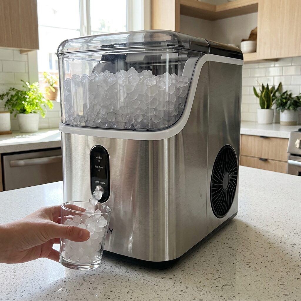 Countertop Nugget Ice Maker - Self Cleaning Pebble Ice Machine Making Chewable Nugget Ice for Home and Kitchen