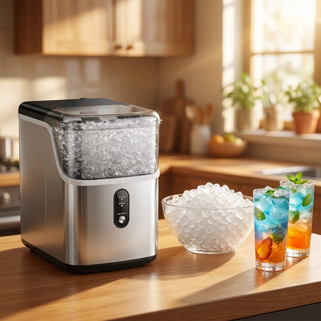 Countertop Nugget Ice Maker - Self Cleaning Pebble Ice Machine Making Chewable Nugget Ice for Home and Kitchen
