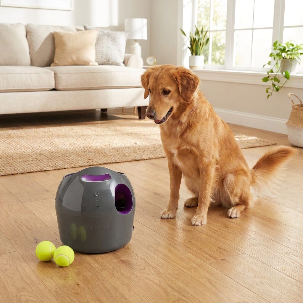 Automatic Dog Ball Launcher - Interactive Fetch Machine with Adjustable Distance for Small and Medium Dogs Indoor and Outdoor