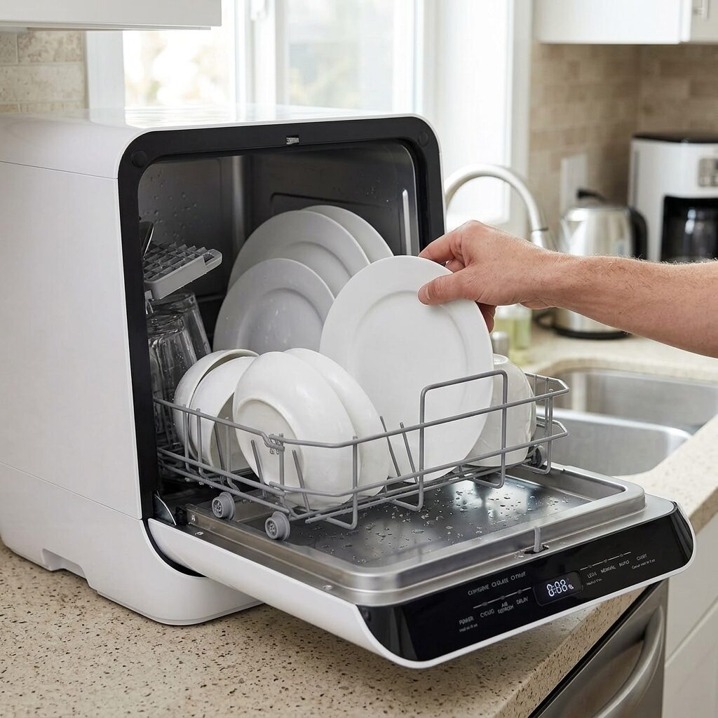 Countertop Dishwasher - Portable Benchtop Dishwasher with Multiple Wash Programs for Small Kitchens and Apartments