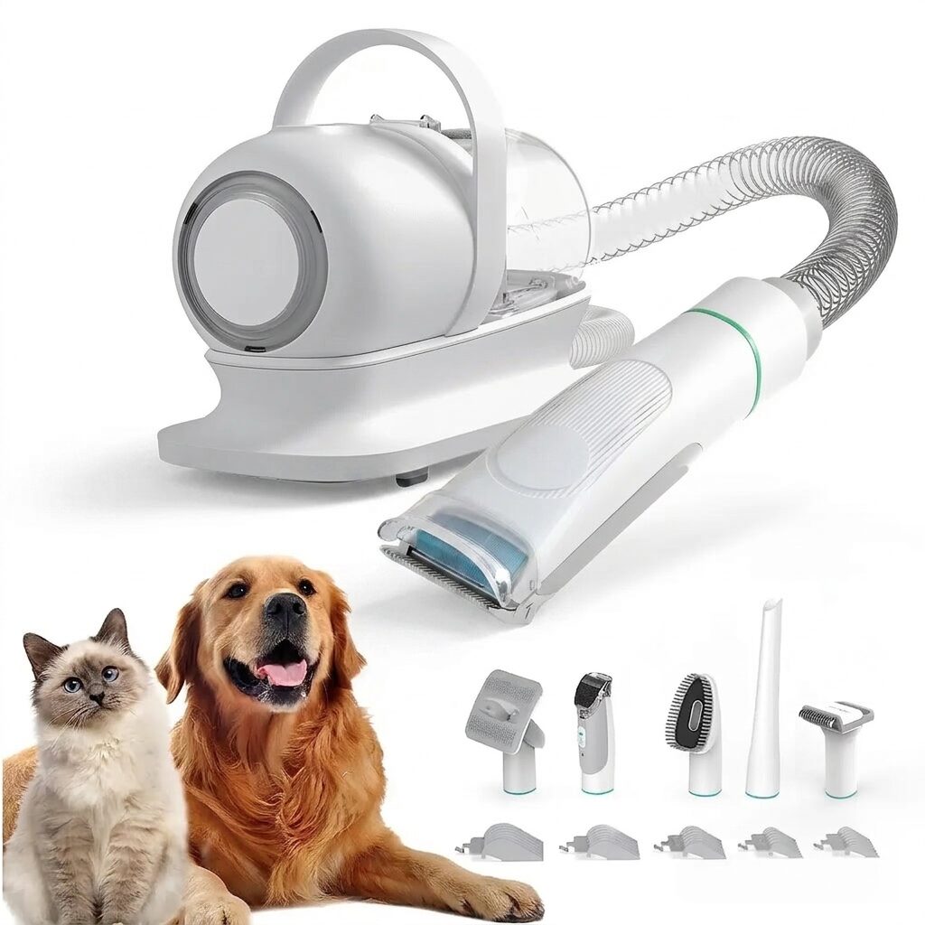 Dog Grooming Vacuum Kit - Low Noise Pet Grooming Clippers and Deshedding Brush Set with Suction for Dogs and Cats