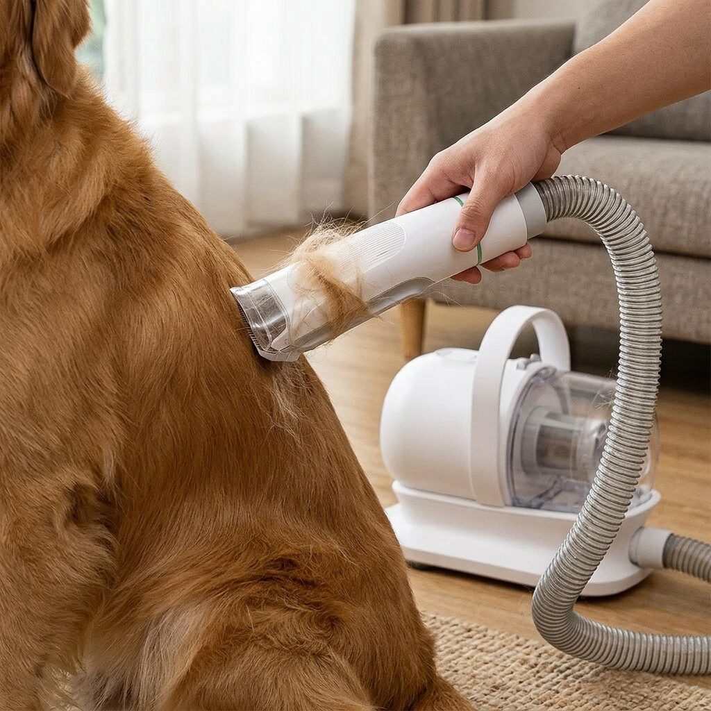 Dog Grooming Vacuum Kit - Low Noise Pet Grooming Clippers and Deshedding Brush Set with Suction for Dogs and Cats
