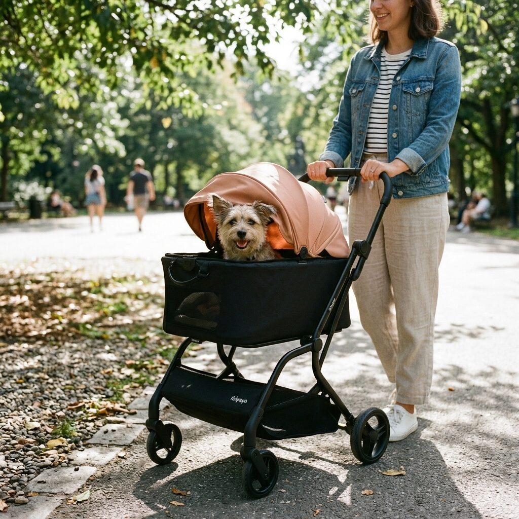 Pet Stroller for Dogs and Cats - Foldable 4 Wheel Dog Pram with Detachable Carrier for Small and Medium Pets