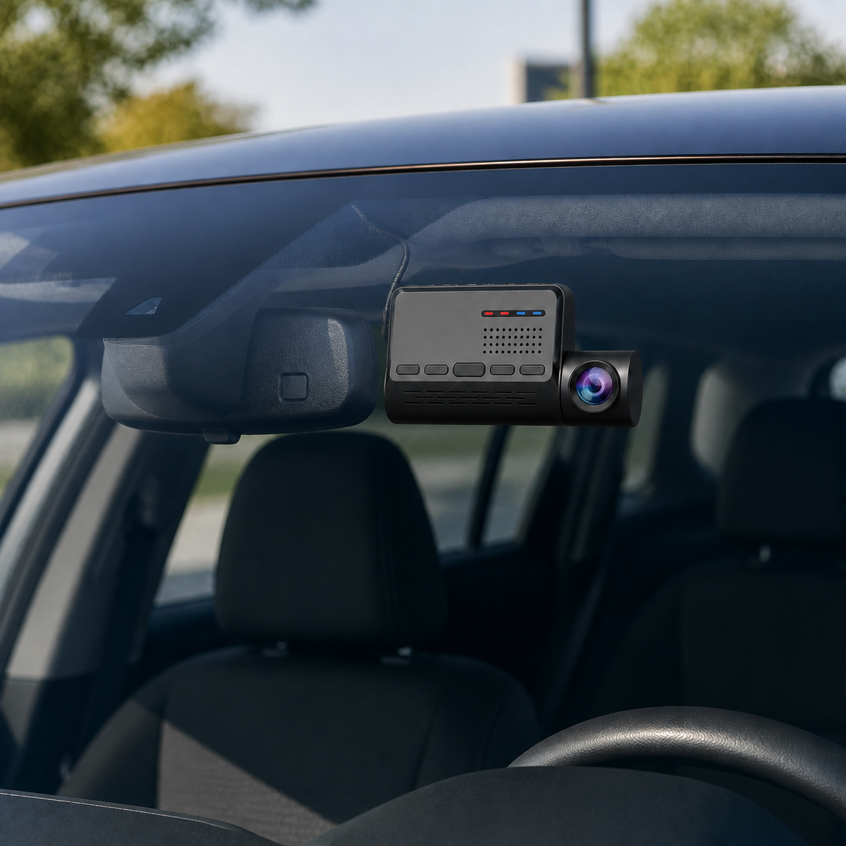 4K dash cam mounted on a car windscreen