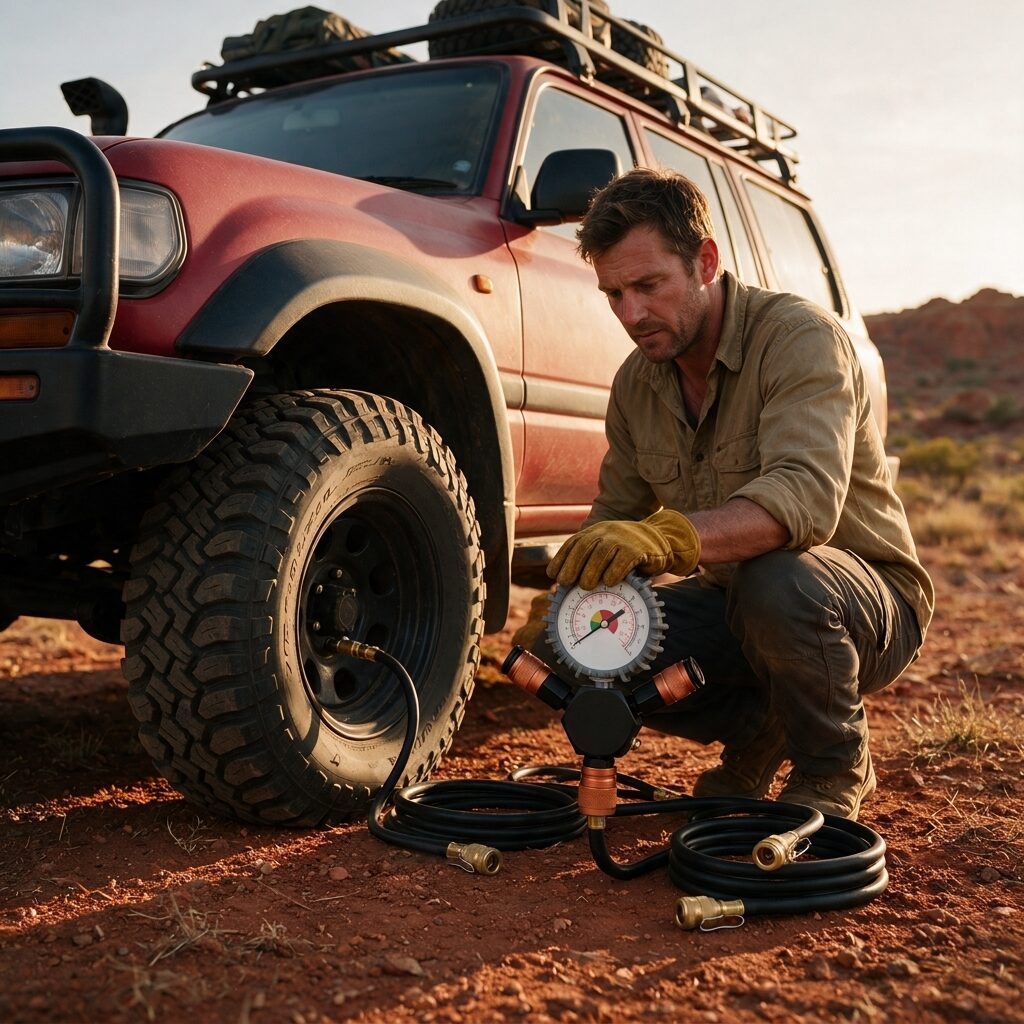4WD Tyre Deflator and Inflator System - 4 Tyre Air Down Kit with Analogue Gauge for Off-Road and 4x4
